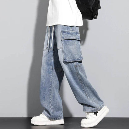 Men’s Wide Leg Jeans - Streetwear Cargo Pants with Big Pockets - Buy Center US
