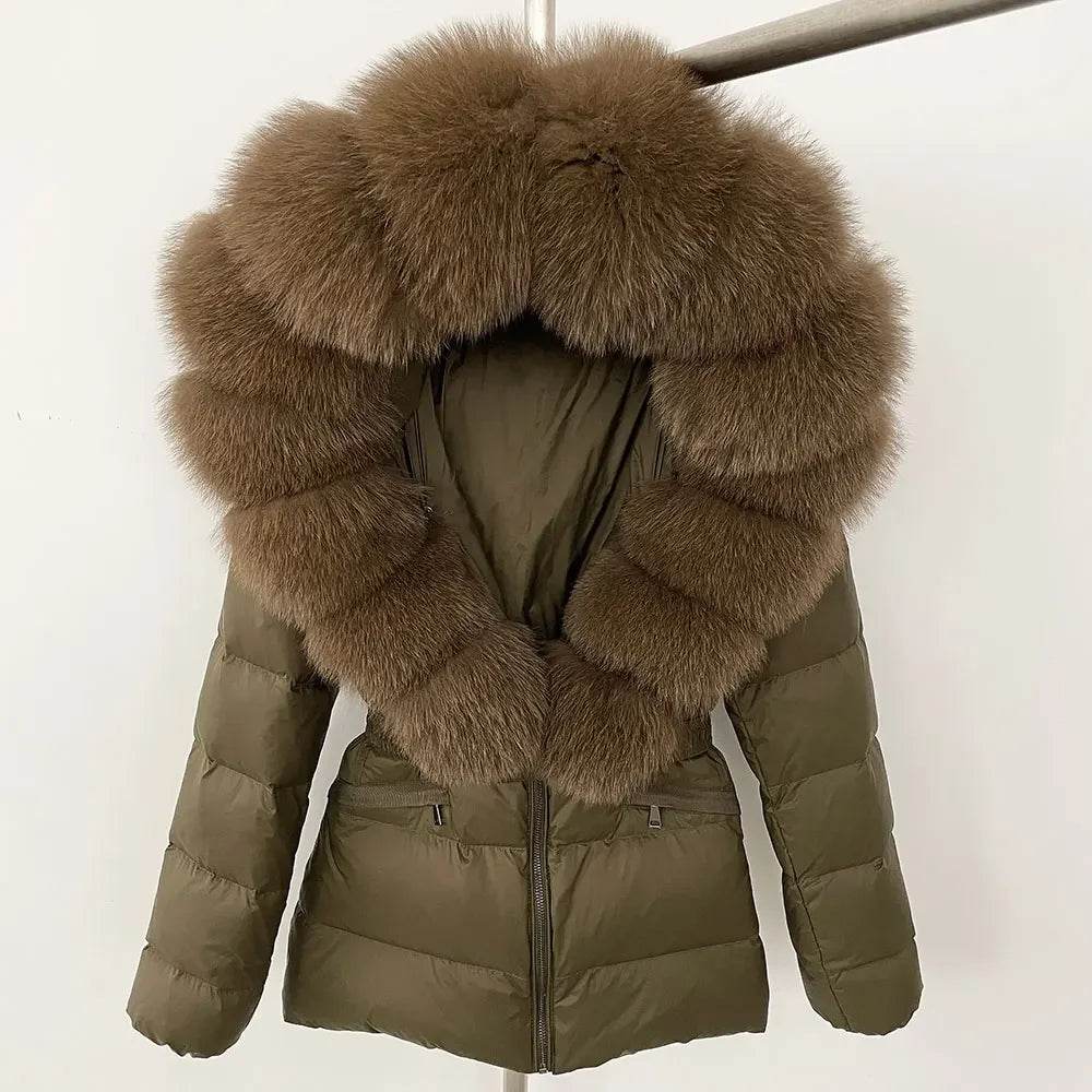 Elegant Large Real Fox Fur Coat - 90% Duck Down Puffer Jacket - Buy Center US