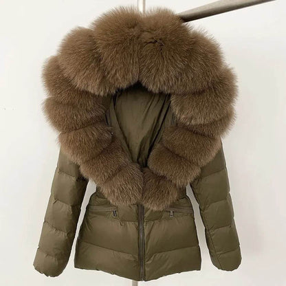 Elegant Large Real Fox Fur Coat - 90% Duck Down Puffer Jacket - Buy Center US