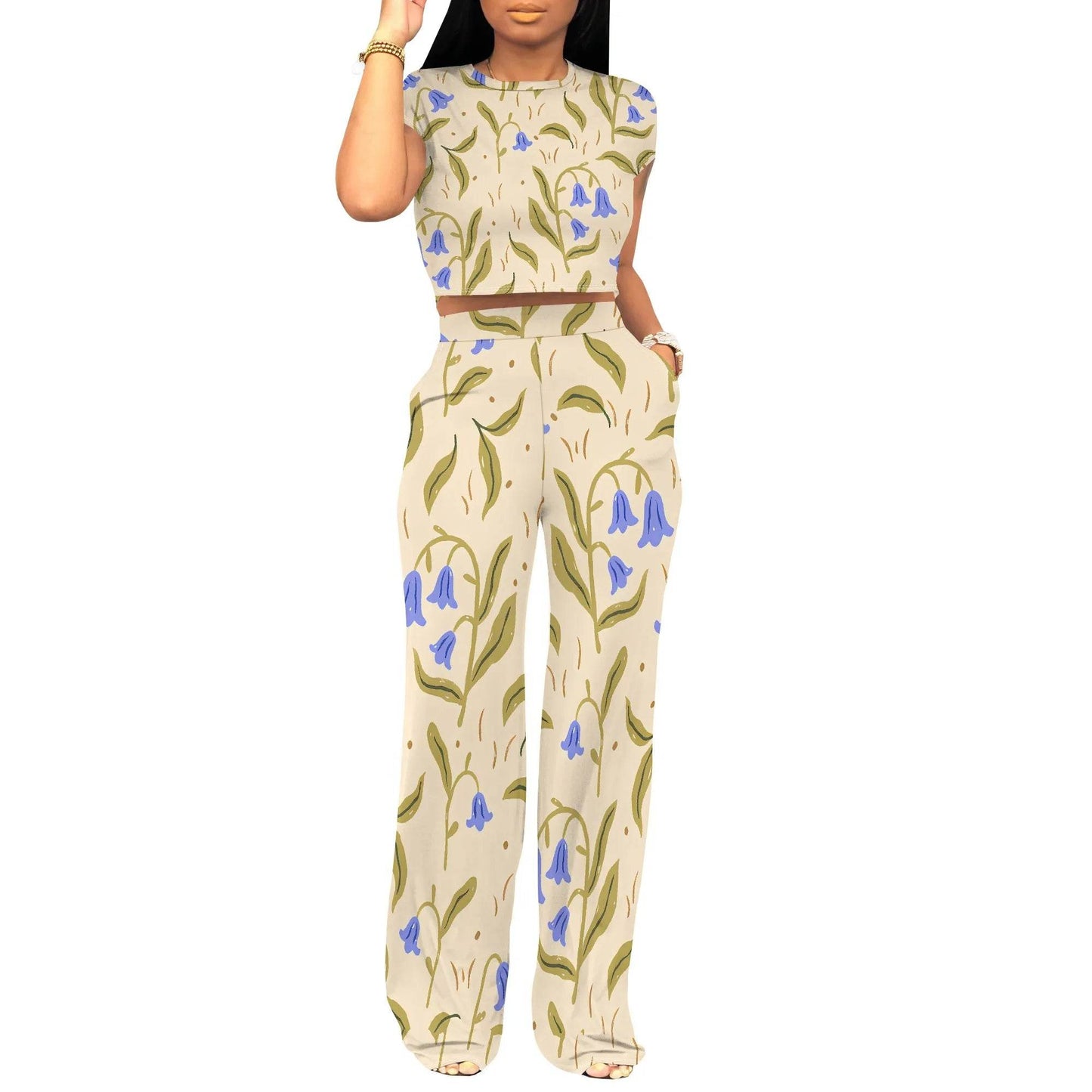 Women's Summer Two-Piece Outfit - Crop Top & Wide Leg Pants Set - Buy Center US