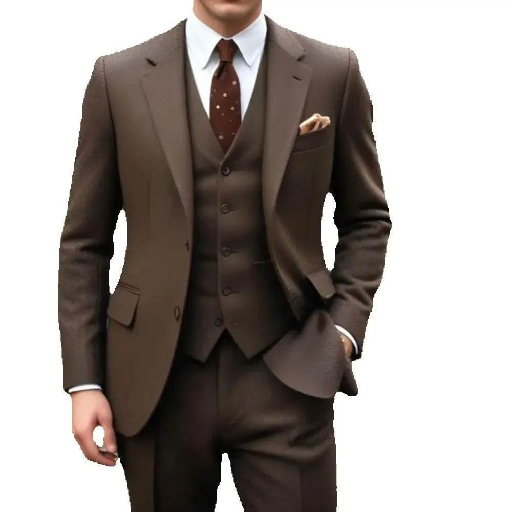 Elegant Brown 3-Piece Men’s Suit - Slim Fit Jacket, Pants & Vest Set - Buy Center US