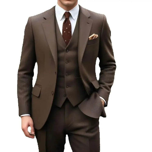Elegant Brown 3-Piece Men’s Suit - Slim Fit Jacket, Pants & Vest Set - Buy Center US