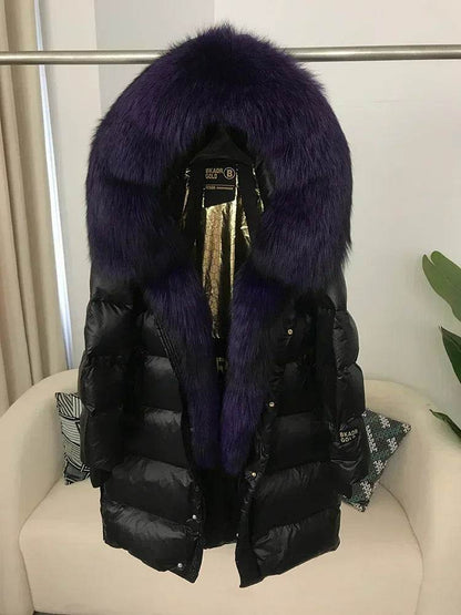 2023 Women’s Thick Winter Jacket - Real Fox Fur Collar, Hooded Design - Buy Center US