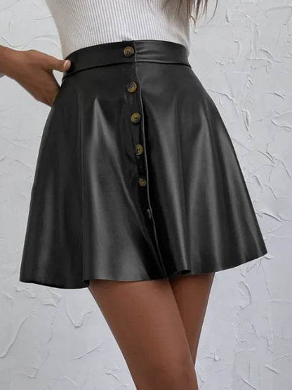 Vintage A-Line Faux Leather Skirt for Women - Fall & Spring Style - Buy Center US