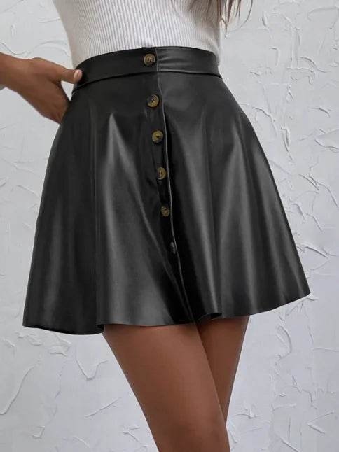 Vintage A-Line Faux Leather Skirt for Women - Fall & Spring Style - Buy Center US
