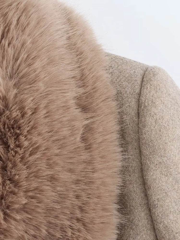 Women's Faux Fur Collar Coat - Autumn Winter Fashion by RainbowDay - Buy Center US