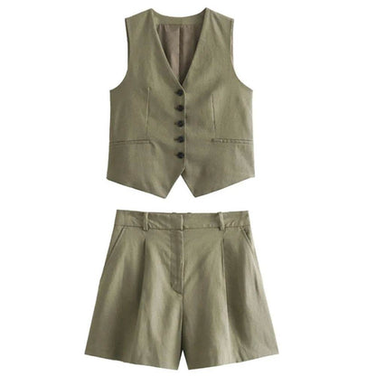 ZERAIN Women's Summer V-Neck Sleeveless Vest & High Waisted Shorts - Buy Center US
