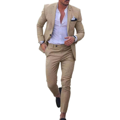 Zmbanpise Men's 2-Piece Linen Suit - Smart Casual Wedding Attire - Buy Center US