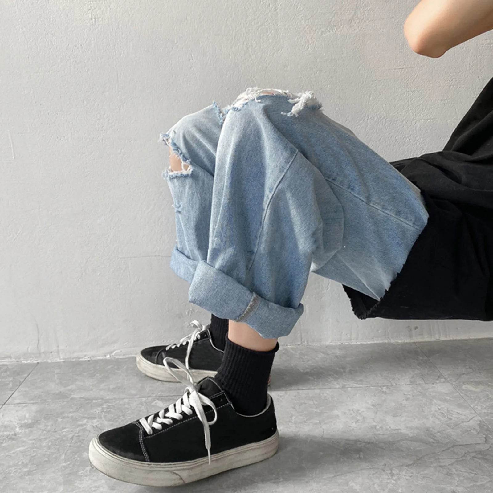 Men's Plus Size Distressed Denim Pants - Chic Hip Hop Streetwear Style - Buy Center US