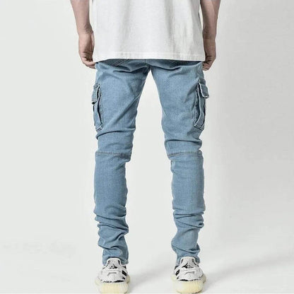 Slim Fit Men's Denim Cargo Pants - Multi Pocket Casual Trousers - Buy Center US