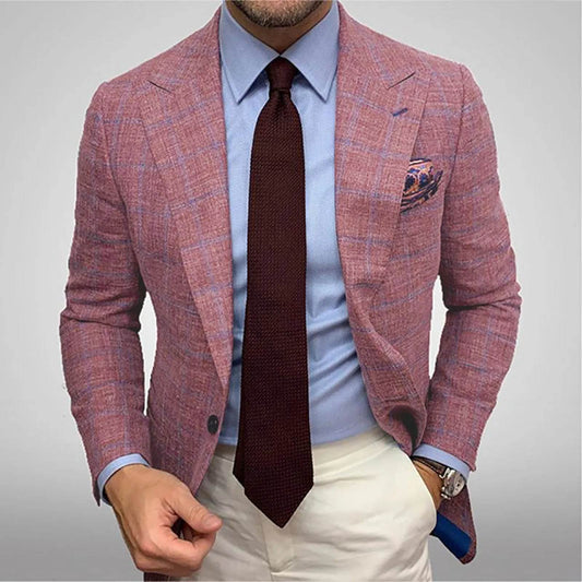 2024 New Men’s Plaid Blazer Jacket - Slim Fit, Long Sleeve Formal Coat - Buy Center US