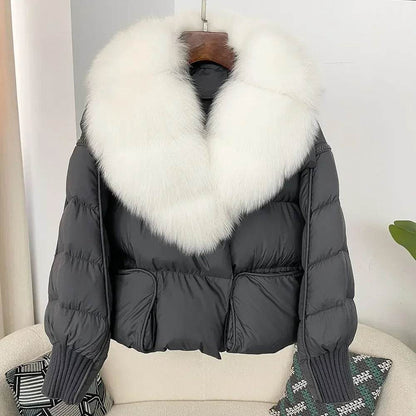 Women's Thick Warm Fox Fur Collar Coat - Casual Duck Down Jacket - Buy Center US