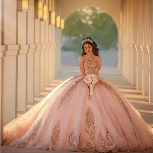 ANGELSBRIDEP Blush Pink Quinceanera Dress - Off-Shoulder Ball Gown - Buy Center US