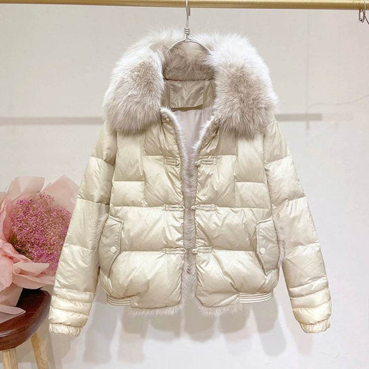 Women's Mink Short Down Jacket - Fox Fur Collar, Winter Coat - Buy Center US