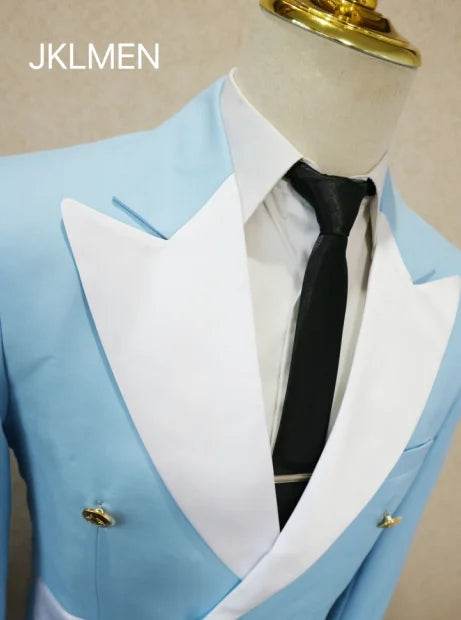 Elegant Light Blue Smoking Jacket & Pants Set for Men - Gold Buttons Tuxedo - Buy Center US