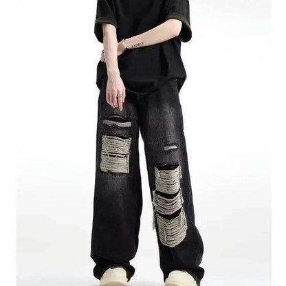 Donsignet Women's Vintage High Waist Ripped Wide Leg Jeans - Buy Center US