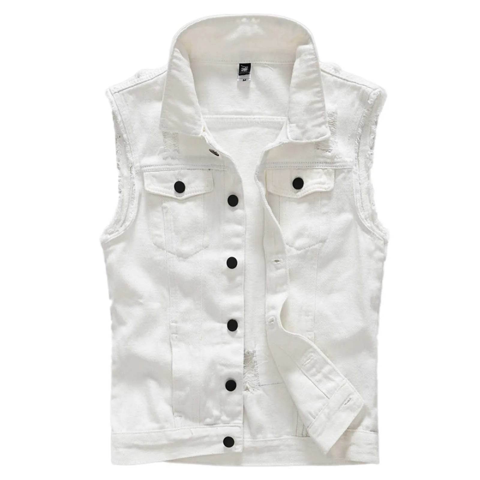 Men's Slim Fit Denim Vest - Casual Sleeveless Spring Waistcoat - Buy Center US