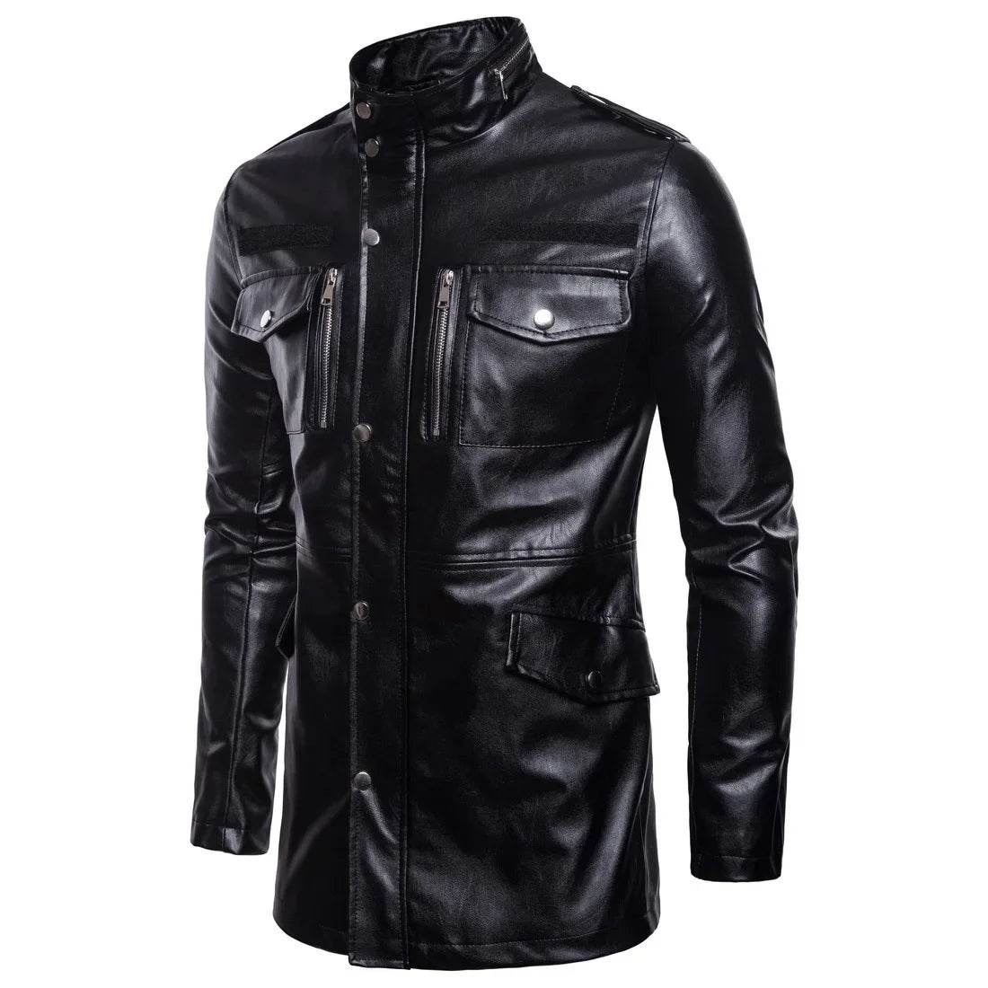 DOIYTTS Mid-length Faux Leather Jacket for Men - Casual Biker Style - Buy Center US