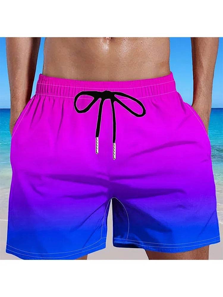 Men's Plus Size Gradient Beach Shorts - Elastic Drawstring Casual Pants - Buy Center US