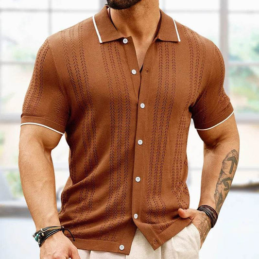 WQAFVG Men's Summer Cardigan Polo Shirt - Casual Striped Knit M-3XL - Buy Center US