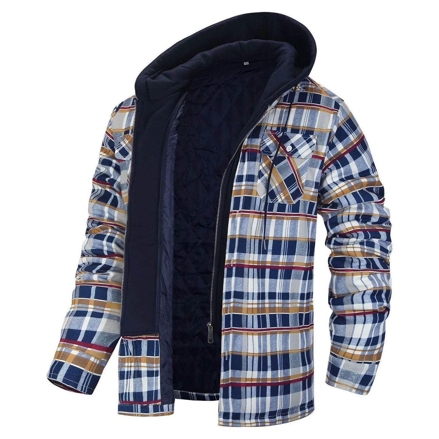 Men's Winter Flannel Cotton Shirt Jacket with Hood - Quilted & Warm - Buy Center US