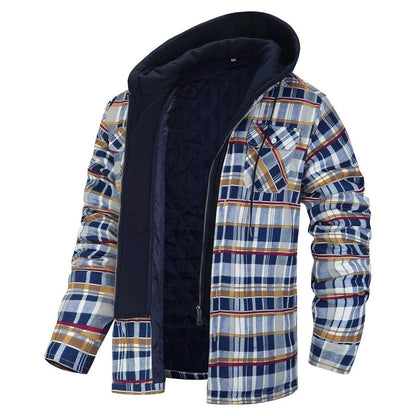 Men's Winter Flannel Cotton Shirt Jacket with Hood - Quilted & Warm - Buy Center US