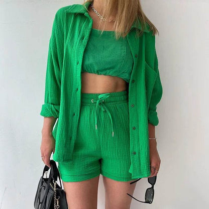 Women's Summer Shorts Set - White Casual Outfit with Long Shirt - Buy Center US