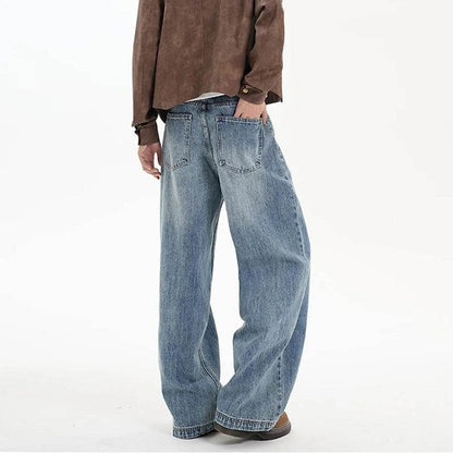 Classic Blue Washed Men's Denim Pants - Casual Loose Fit Trousers - Buy Center US