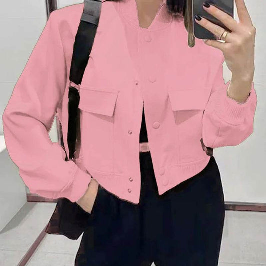 Jocoo Jolee Women's Solid Color Long Sleeve Bomber Jacket - Elegant Design - Buy Center US