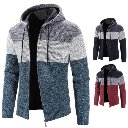 Men's Hooded Patchwork Cardigan - Comfortable Fall Zipper Sweater 3XL - Buy Center US