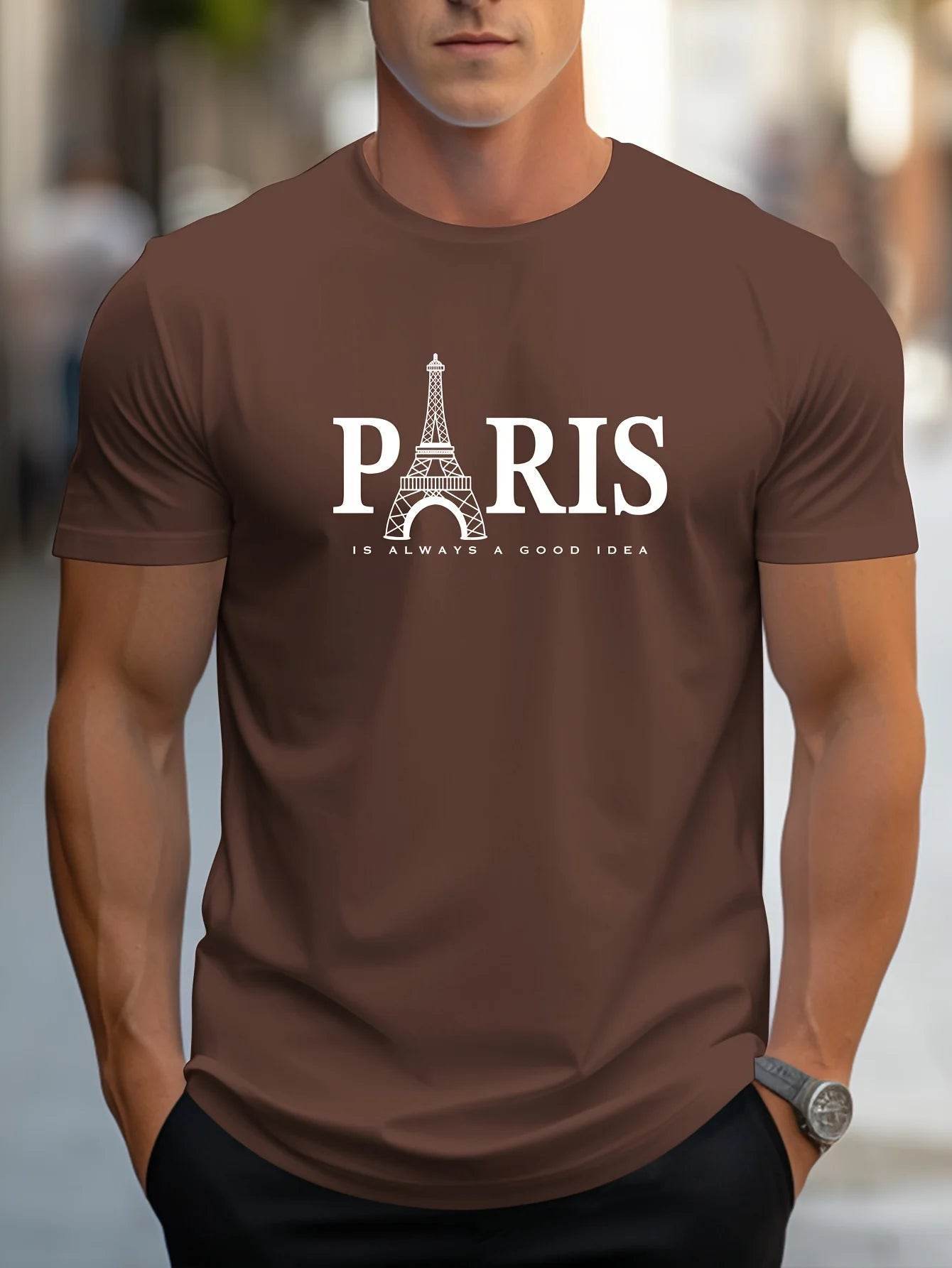 Summer Men's Casual O-Neck T-Shirt - Paris Print, Lightweight & Breathable - Buy Center US