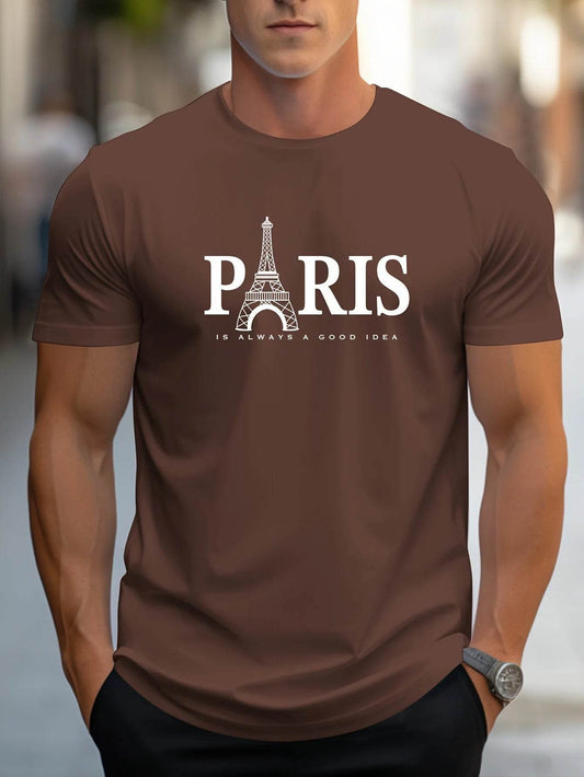 Summer Men's Casual O-Neck T-Shirt - Paris Print, Lightweight & Breathable - Buy Center US