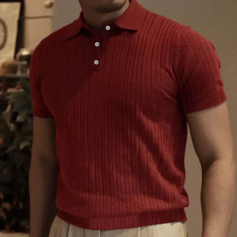 2025 Summer Men's Casual Polo Shirt - Short Sleeve Striped Knit Tee - Buy Center US