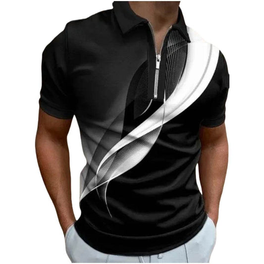 Men's Summer Zip Polo Shirt - Casual Short Sleeve Graphic T-Shirt - Buy Center US
