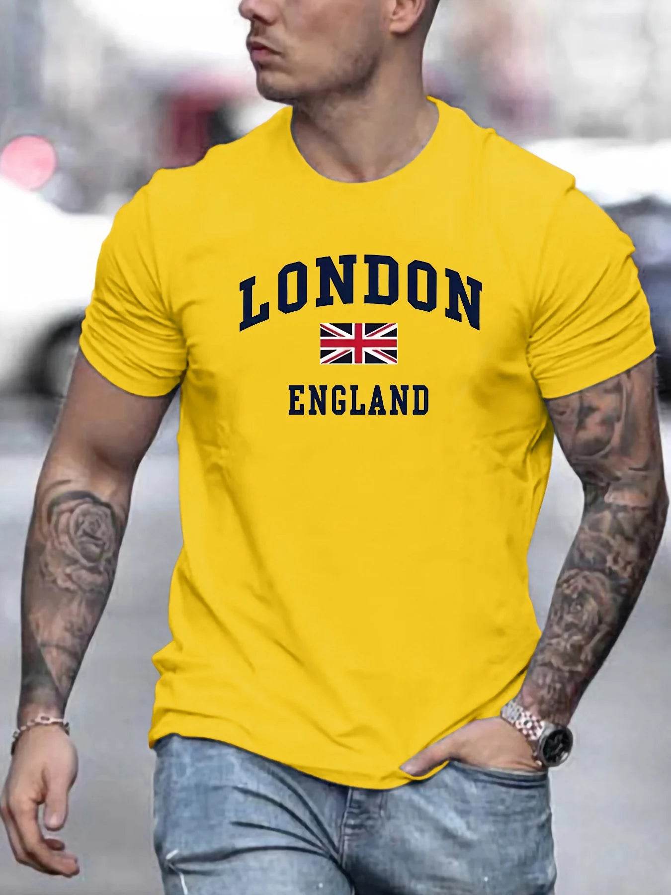 GUILAN Men's Plus Size Cotton T-Shirt - Casual London Pattern, Short Sleeves - Buy Center US