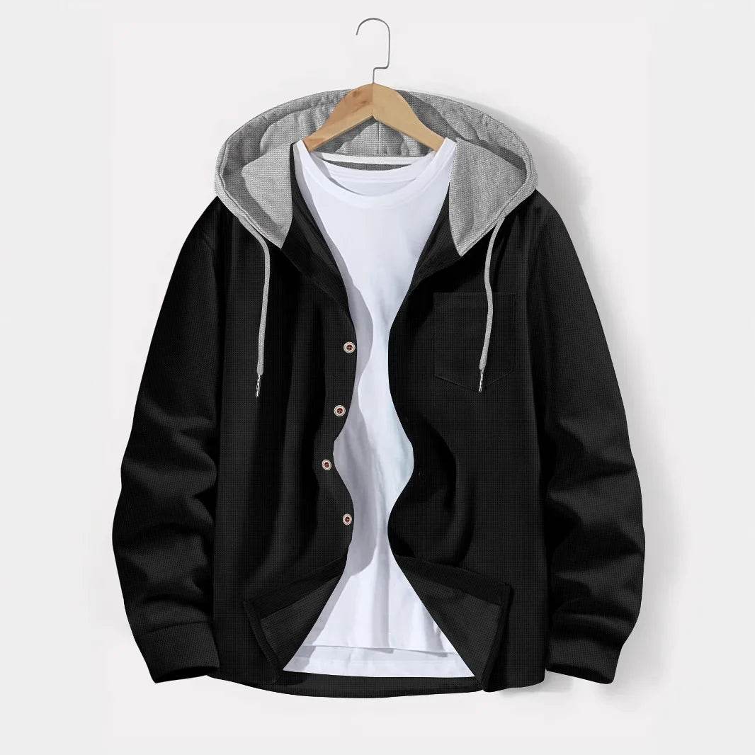 BOILEN HENG XIN Men’s Hooded Cardigan - Casual Waffle Knit Coat - Buy Center US