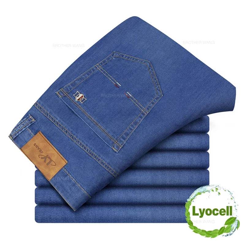 2024 Men’s Light Blue Loose Straight Jeans - Elastic Denim Casual Pants - Buy Center US