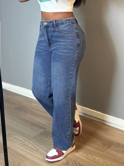 Women’s Straight Leg Denim Jeans - Classic Casual Style with Pockets - Buy Center US
