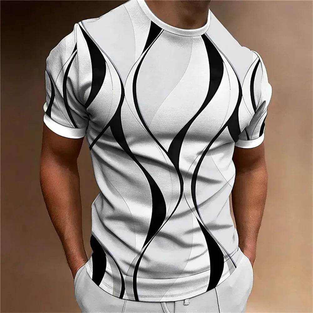 Men's Casual Loose T-Shirt - Vintage Black & White Striped 3D Print - Buy Center US