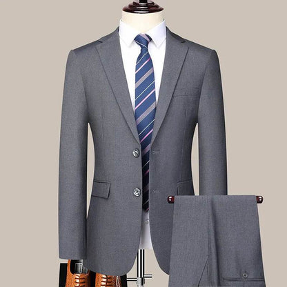 Korean Slim-Fit Men's Two-Piece Suit Set - Stylish Business Formal Attire - Buy Center US
