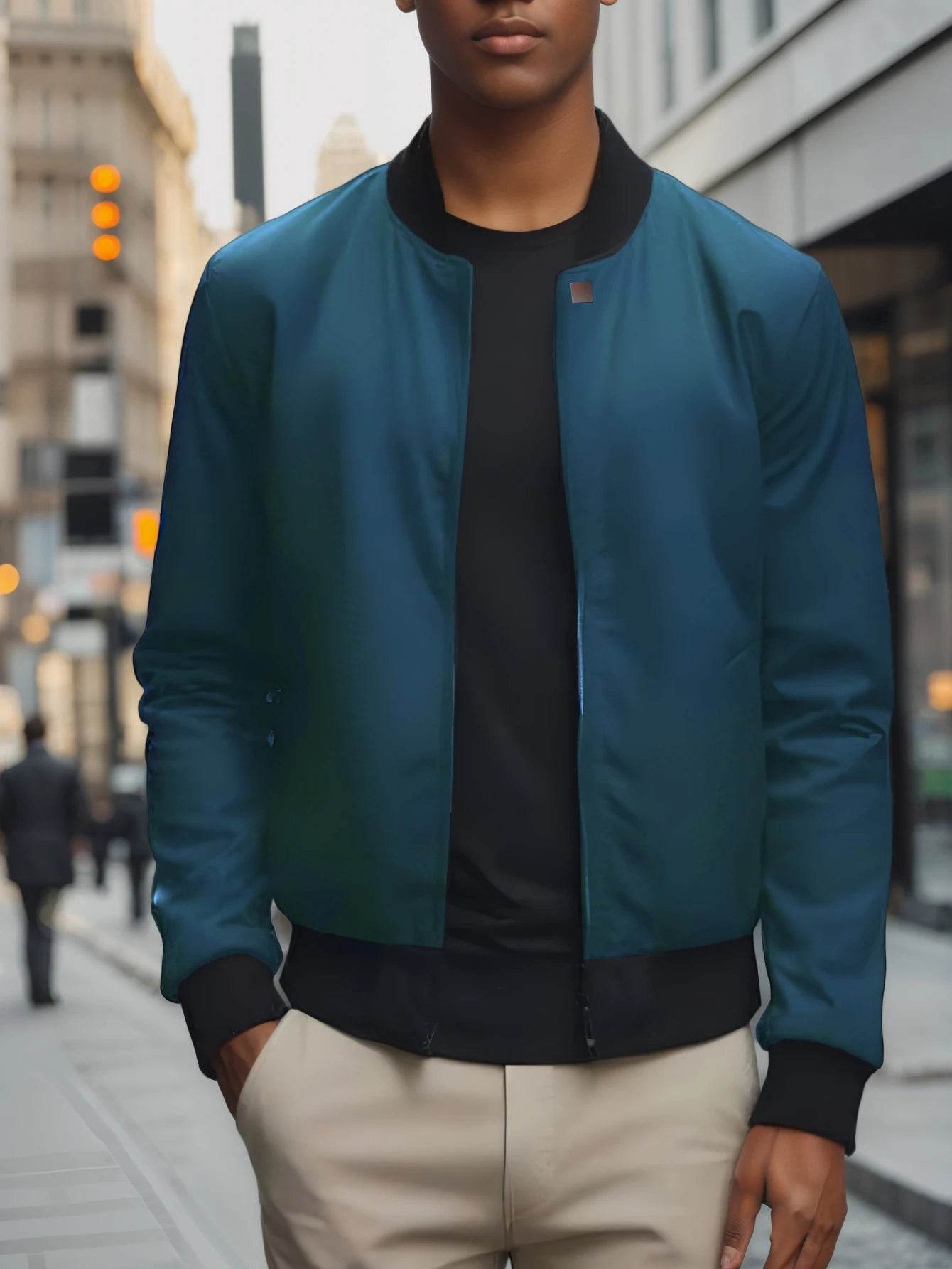 Men's Casual Thin Baseball Collar Jacket - Solid Color, Loose Fit for Spring - Buy Center US