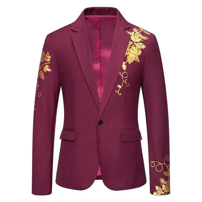Stylish Men's Wedding Blazer - Black/White/Royal Blue Rose Print - Buy Center US