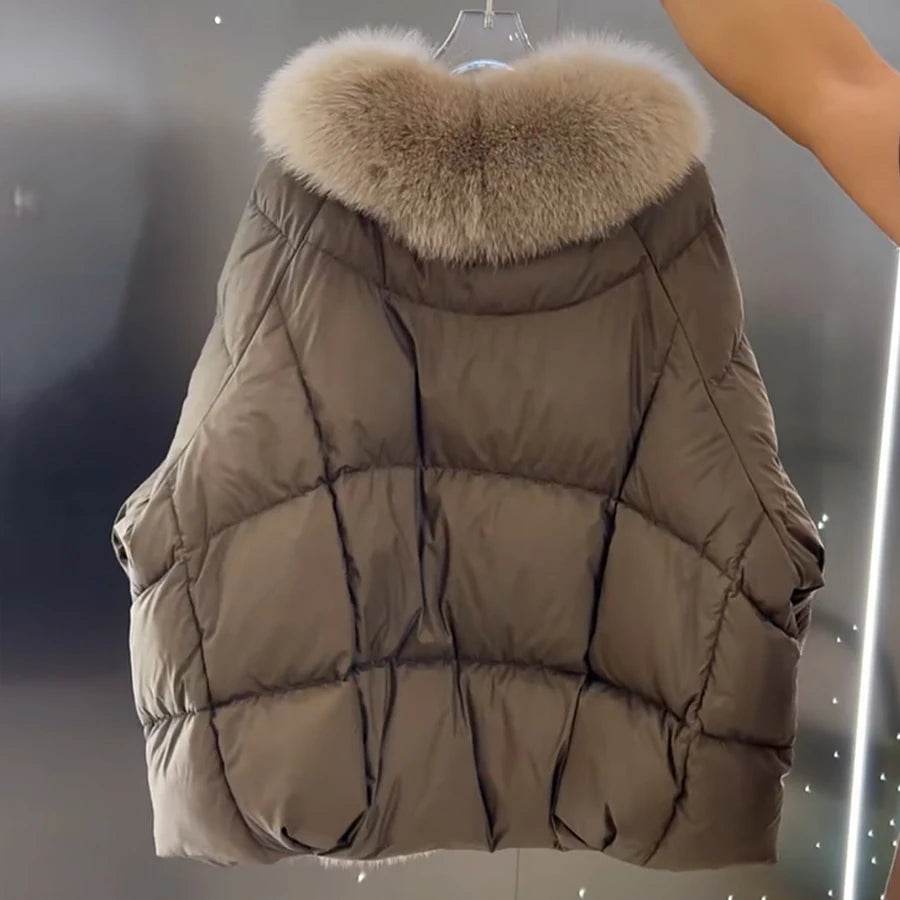 Women's Luxury Goose Feather Coat with Fox Fur - Winter Puffer - Buy Center US