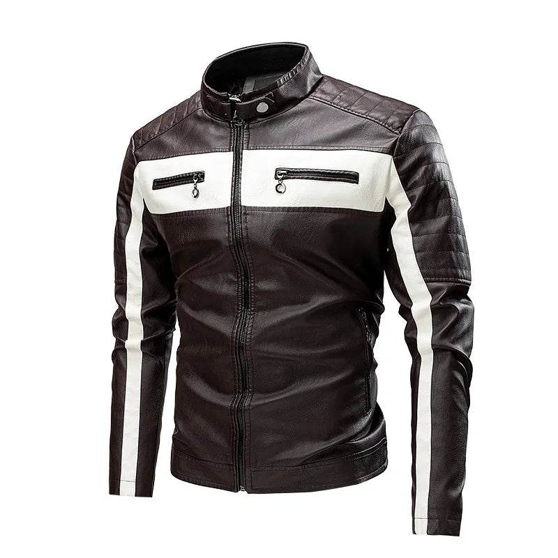 Btsukimi Men's Leather Motorcycle Jacket - Stylish Patchwork & Zipper Design - Buy Center US