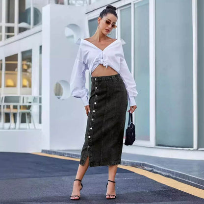 ILUKiss Casual High Quality Denim Maxi Skirt for Women - A-Line Style - Buy Center US