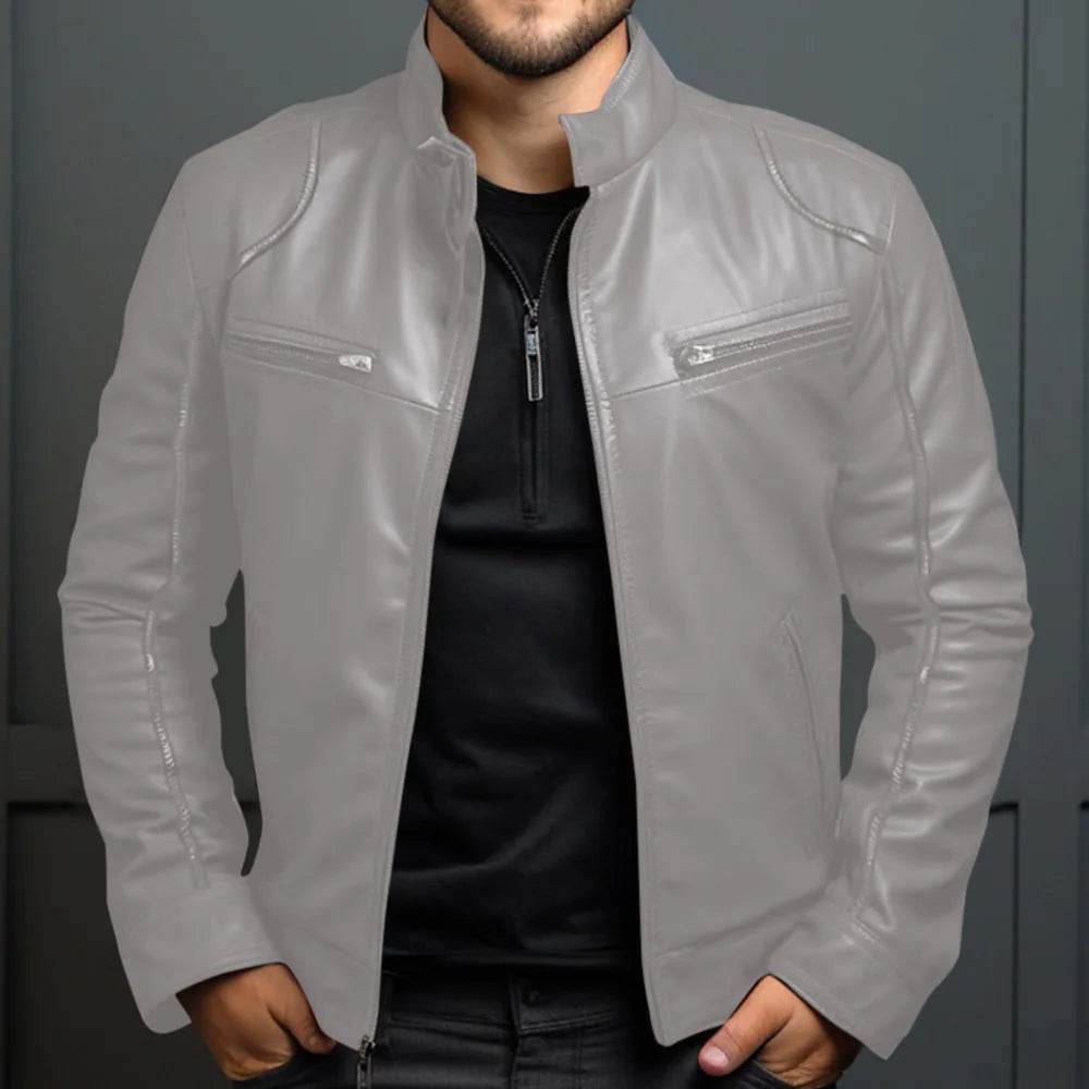Donsignet Men's Biker Leather Jacket - Casual Stand-up Collar Design - Buy Center US