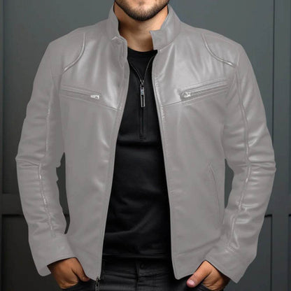 Donsignet Men's Biker Leather Jacket - Casual Stand-up Collar Design - Buy Center US