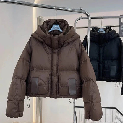Stylish Women's Cropped White Duck Down Puffer Jacket - Winter 2024 - Buy Center US