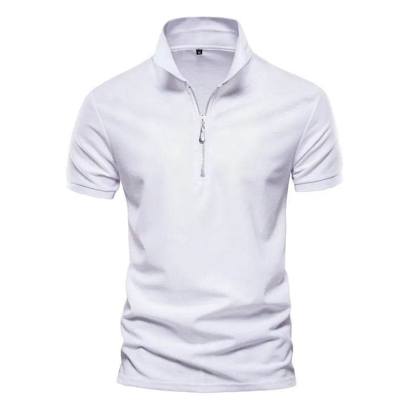 AIOPESON Men's Cotton Polo Shirt - Solid Color with Zipper Detail - Buy Center US