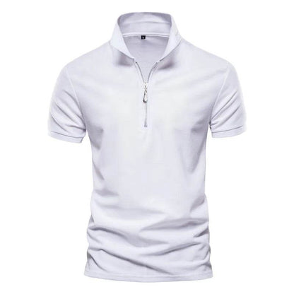 AIOPESON Men's Cotton Polo Shirt - Solid Color with Zipper Detail - Buy Center US